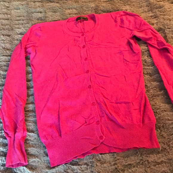 Fuchsia cardigan M  lightweight classic prep knit deep pink VOE voice of Europe - Picture 1 of 2